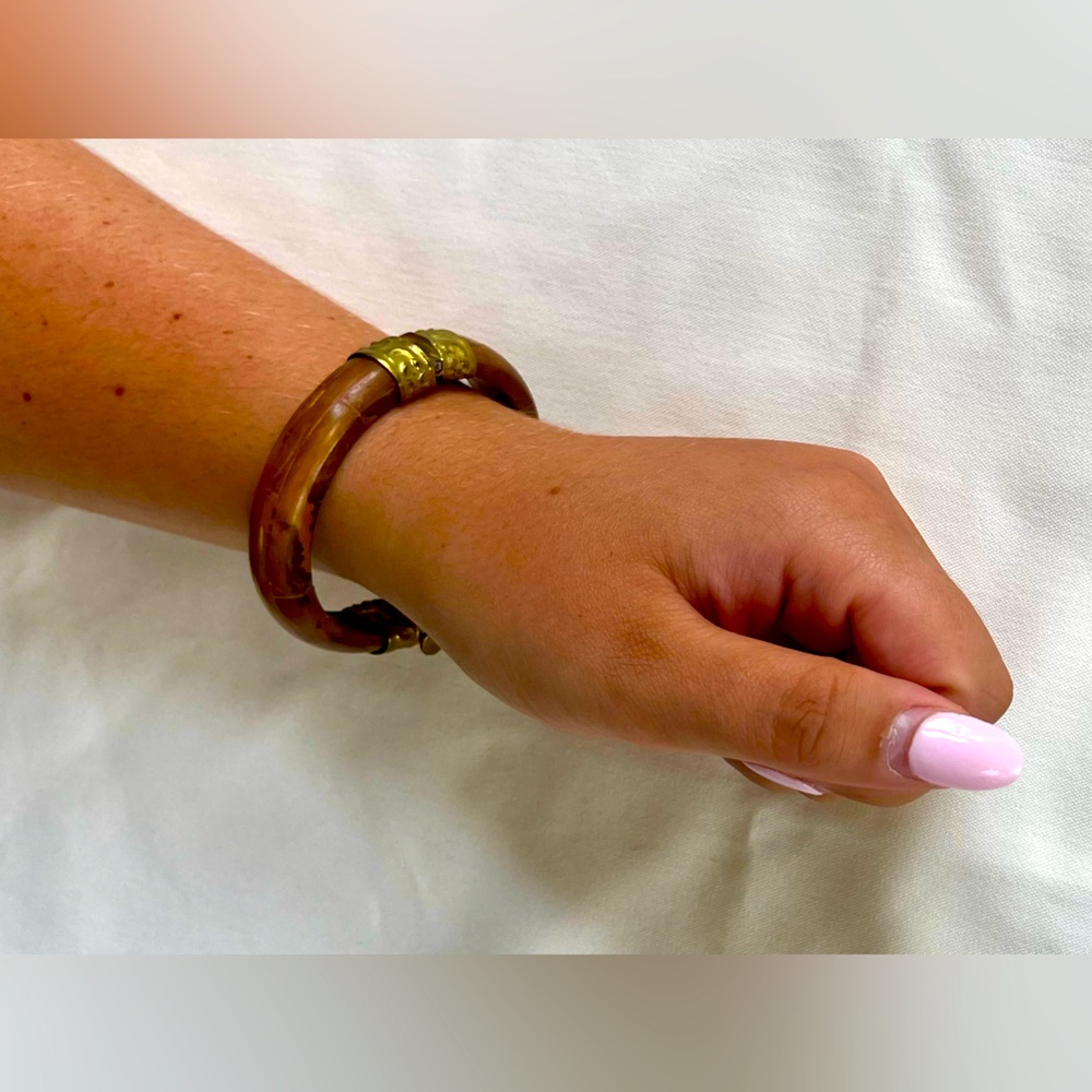 Wood and Brass Trimmed Bangle Bracelet